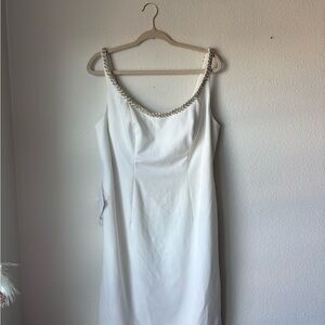 Azazie White Strapless Dress with Silver Accents